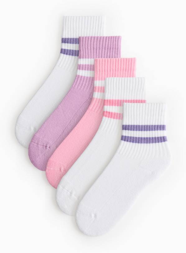 5 Pack Pink & Lilac Sports Socks 9-12